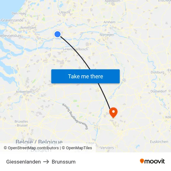 Giessenlanden to Brunssum map