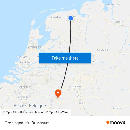 Groningen to Brunssum map