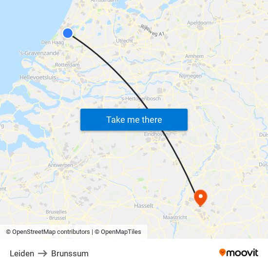 Leiden to Brunssum map