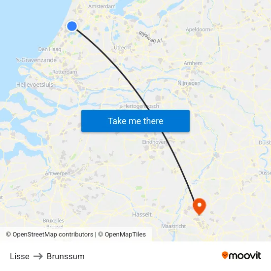 Lisse to Brunssum map