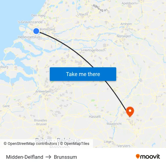 Midden-Delfland to Brunssum map