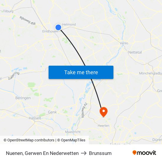 Nuenen, Gerwen En Nederwetten to Brunssum map