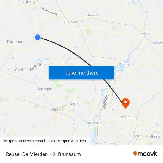 Reusel-De Mierden to Brunssum map