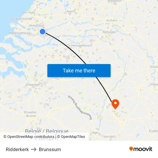 Ridderkerk to Brunssum map