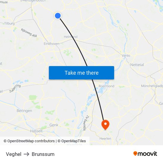 Veghel to Brunssum map