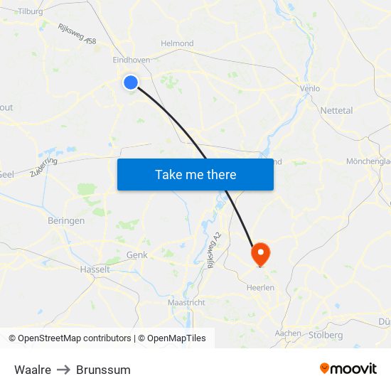 Waalre to Brunssum map