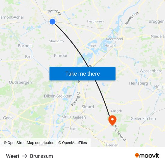 Weert to Brunssum map