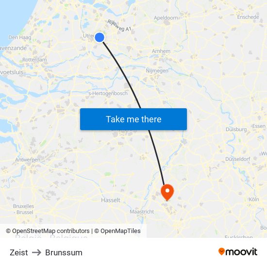 Zeist to Brunssum map