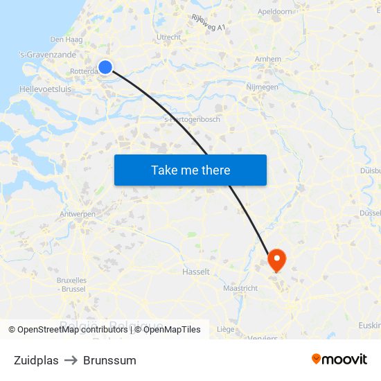 Zuidplas to Brunssum map