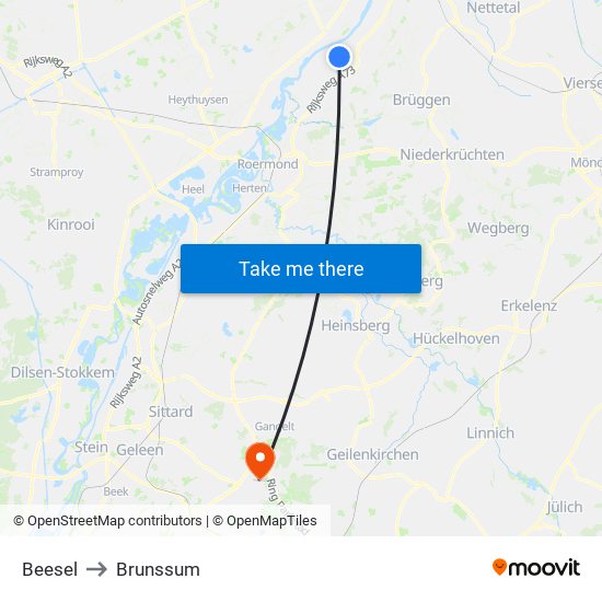 Beesel to Brunssum map