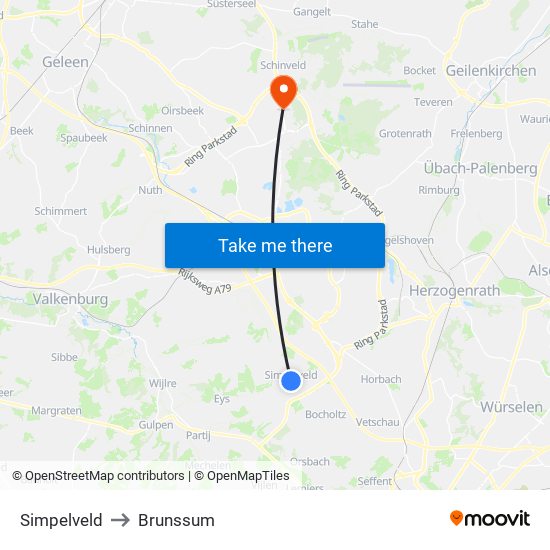 Simpelveld to Brunssum map