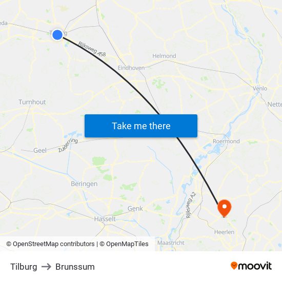 Tilburg to Brunssum map