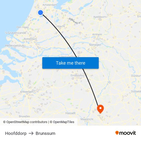 Hoofddorp to Brunssum map