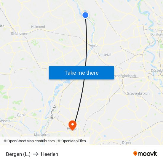 Bergen (L.) to Heerlen map