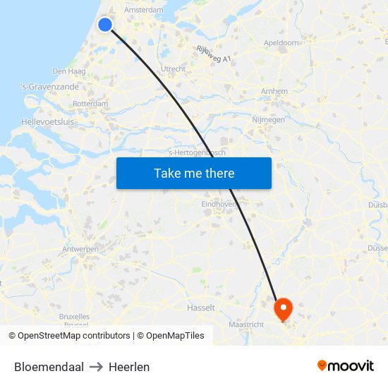 Bloemendaal to Heerlen map