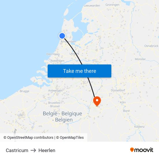 Castricum to Heerlen map