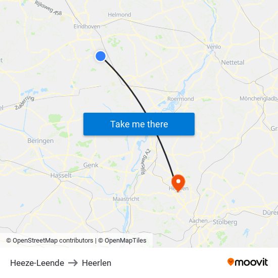 Heeze-Leende to Heerlen map