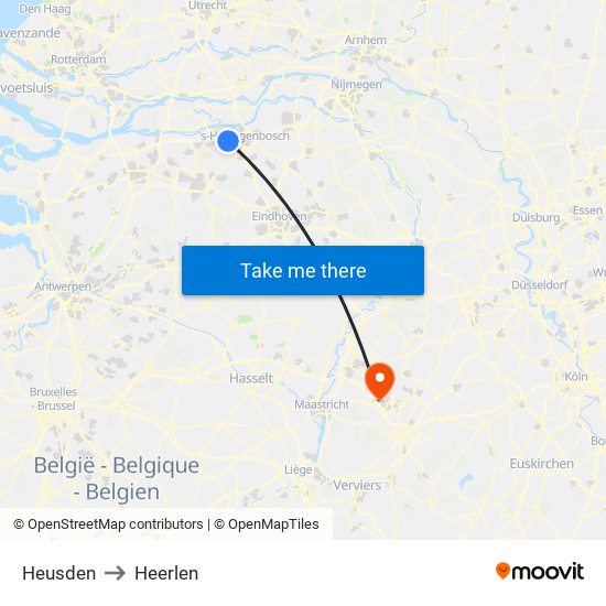 Heusden to Heerlen map