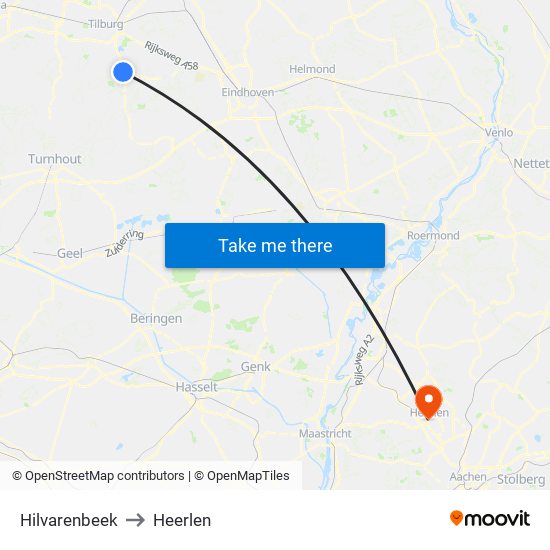 Hilvarenbeek to Heerlen map