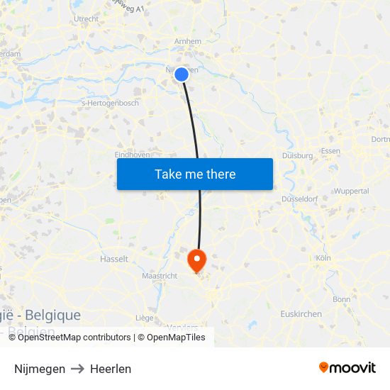 Nijmegen to Heerlen map
