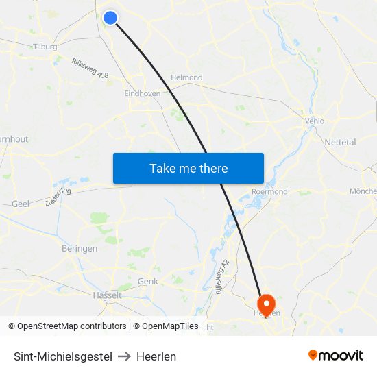 Sint-Michielsgestel to Heerlen map