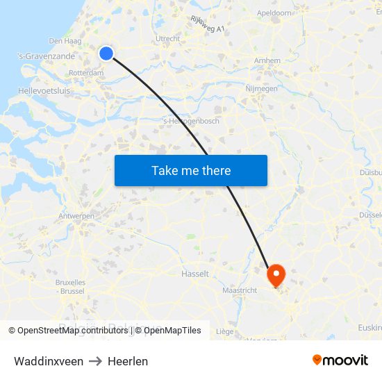 Waddinxveen to Heerlen map