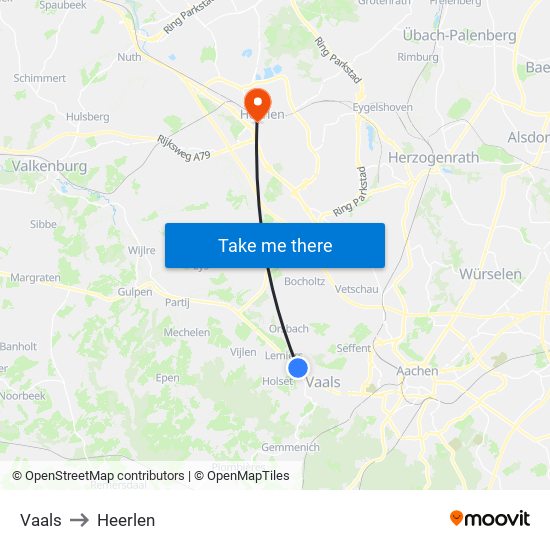 Vaals to Heerlen map