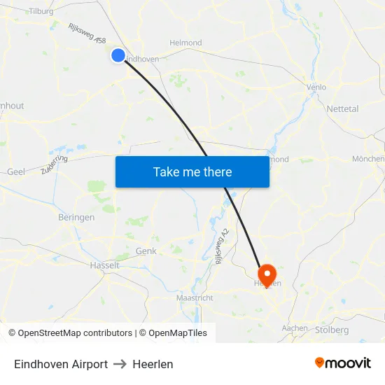 Eindhoven Airport to Heerlen map