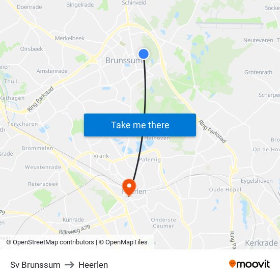 Sv Brunssum to Heerlen map