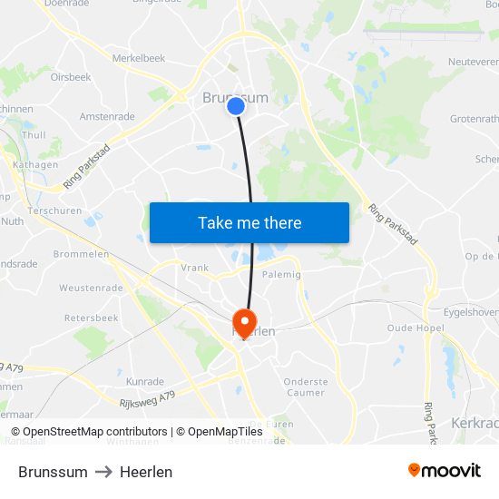 Brunssum to Heerlen map