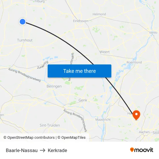 Baarle-Nassau to Kerkrade map