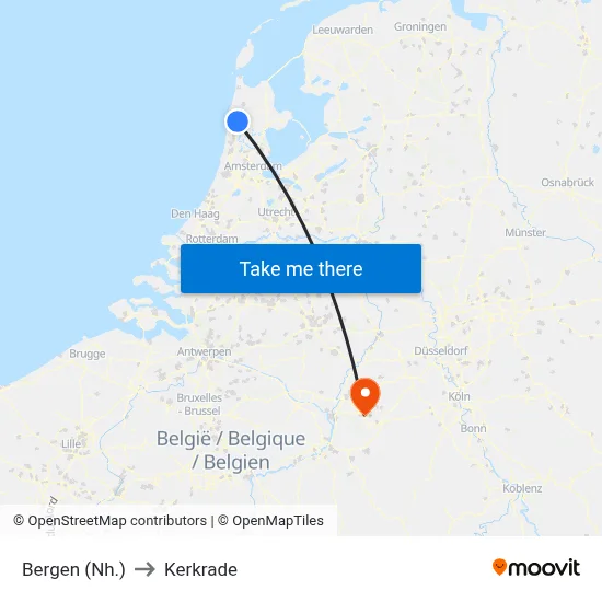 Bergen (Nh.) to Kerkrade map