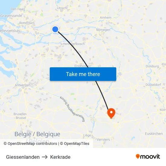 Giessenlanden to Kerkrade map