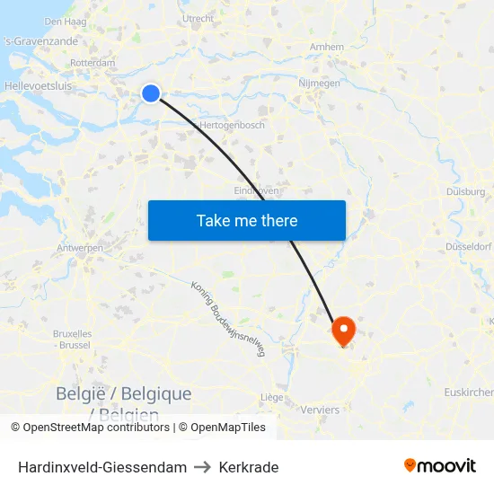 Hardinxveld-Giessendam to Kerkrade map