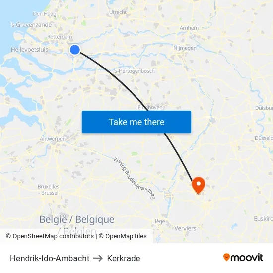Hendrik-Ido-Ambacht to Kerkrade map