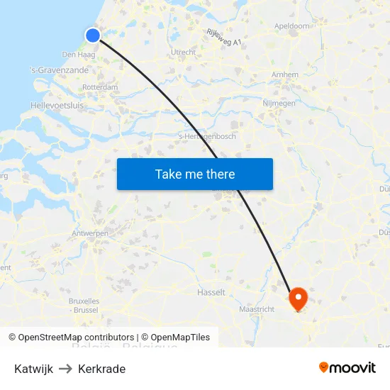 Katwijk to Kerkrade map