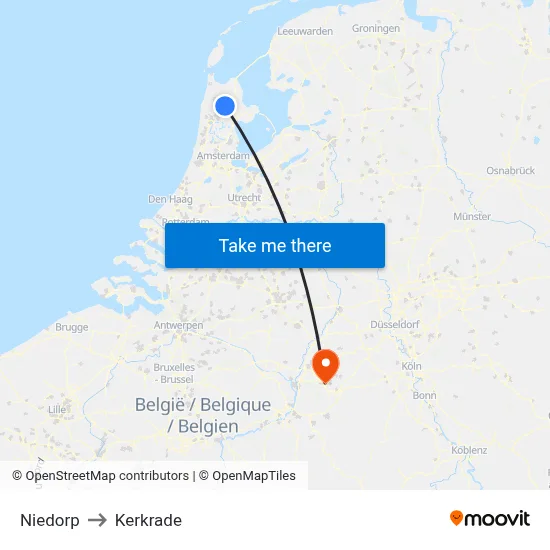 Niedorp to Kerkrade map