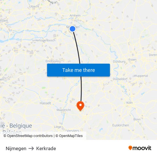 Nijmegen to Kerkrade map
