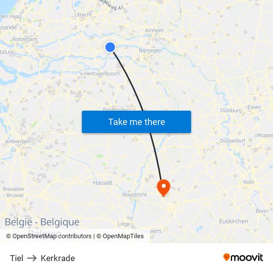 Tiel to Kerkrade map