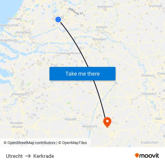 Utrecht to Kerkrade map