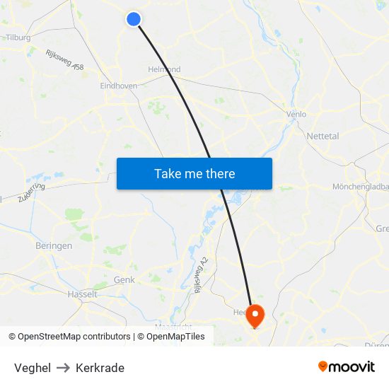 Veghel to Kerkrade map