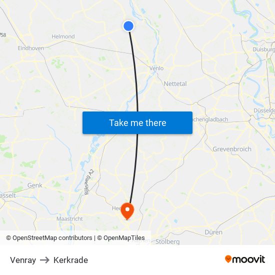 Venray to Kerkrade map