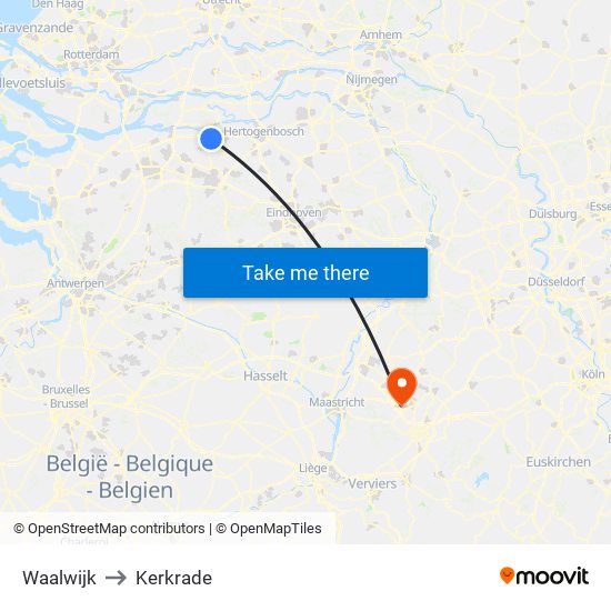 Waalwijk to Kerkrade map