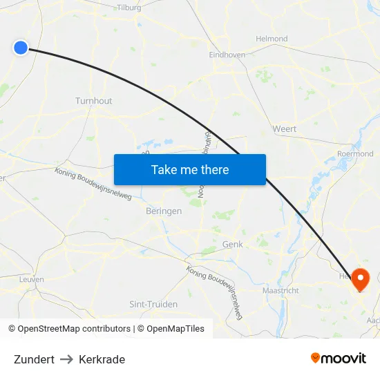 Zundert to Kerkrade map