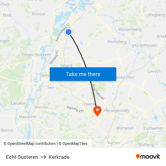 Echt-Susteren to Kerkrade map