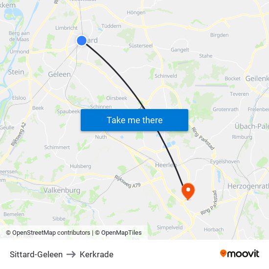 Sittard-Geleen to Kerkrade map