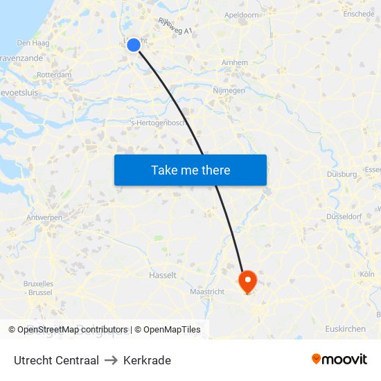 Utrecht Centraal to Kerkrade map