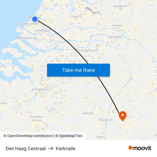 Den Haag Centraal to Kerkrade map