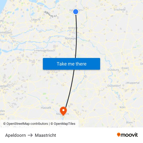 Apeldoorn to Maastricht map