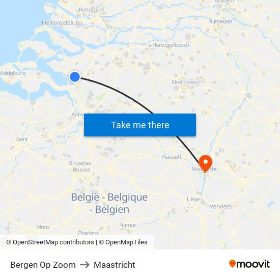 Bergen Op Zoom to Maastricht map